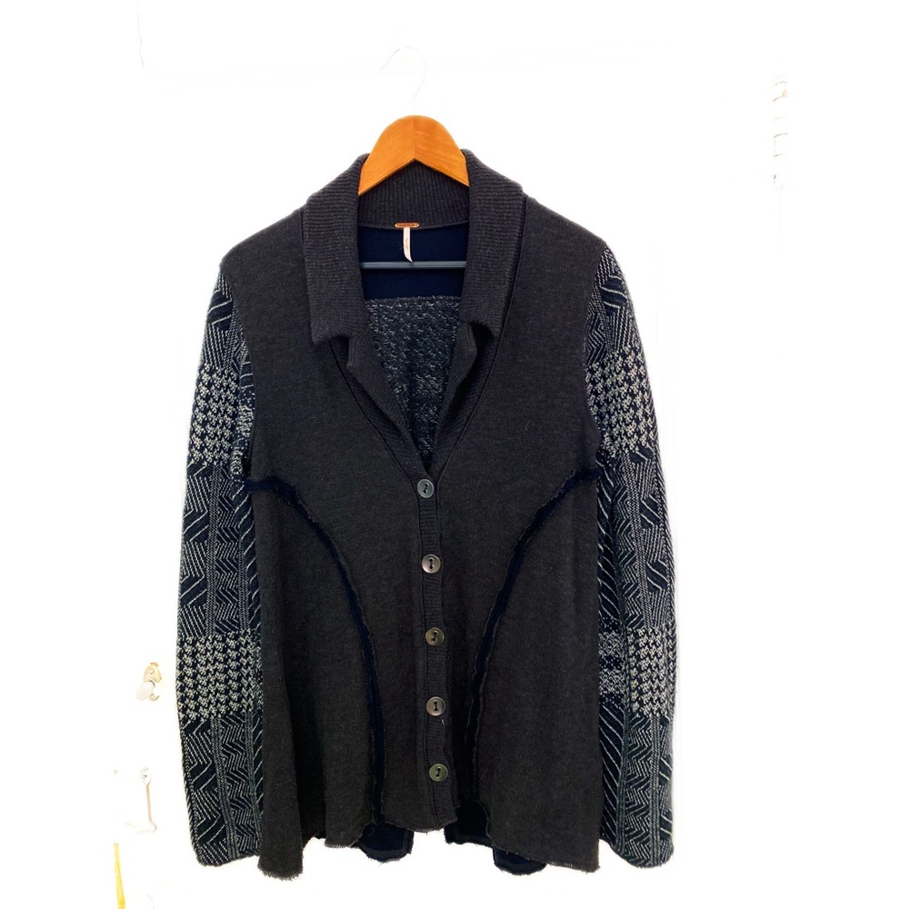 Free People Vintage Grandmacore Patchwork Plaid Boho Oversized Cotton Cardigan M